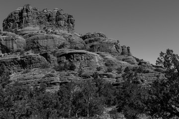 Sedona Arizona hiking trail in black and white