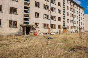 abandoned military buildings in city of Skrunda in Latvia