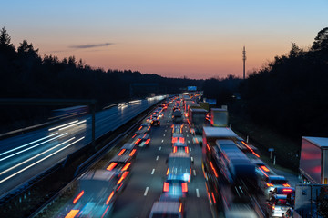 Traffic jam on highway during evening rush hour