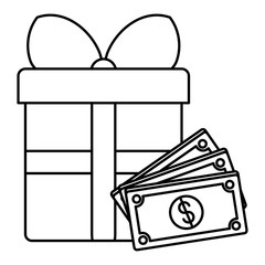 bills dollars money with gift box