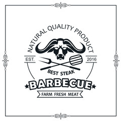 barbecue grill emblem for restaurant menu isolated on white background