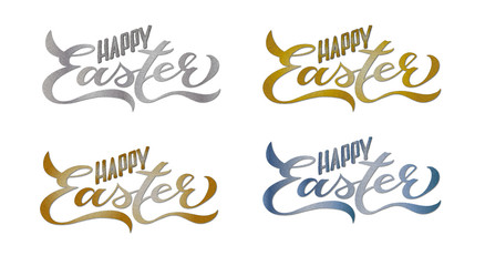 Fototapeta premium 4 SET Happy Easter Handwritten Lettering Metallic Shadow 