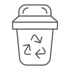 Garbage thin line icon, ecology and trash, bin sign, vector graphics, a linear pattern on a white background.