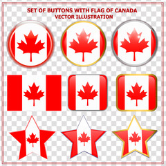 Bright background buttons with flag of Canada . Happy Canada day background. Bright buttons with flag. Illustration with transparent background.