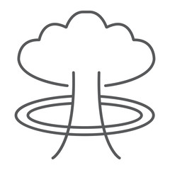 Explosion thin line icon, danger and war, nuclear explosion sign, vector graphics, a linear pattern on a white background.