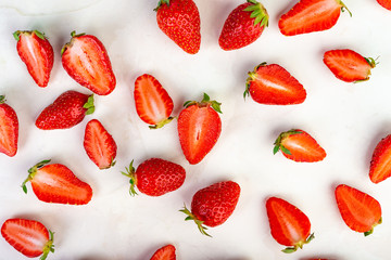 strawberries on beige background. Top view