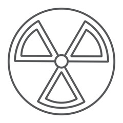 Radiation thin line icon, warning and symbol, hazard sign, vector graphics, a linear pattern on a white background.