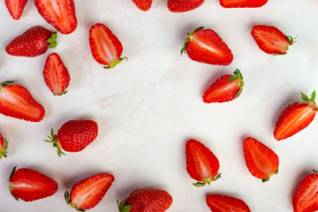 strawberries on beige background. Top view