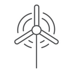Obraz premium Wind generator thin line icon, ecology and energy, wind turbine sign, vector graphics, a linear pattern on a white background.