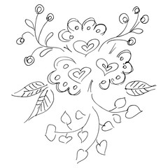 Hand Drawn Vector Illustrations Of Abstract Set of Flowers Isolated on White. Hand Drawn Sketch of a Flowers