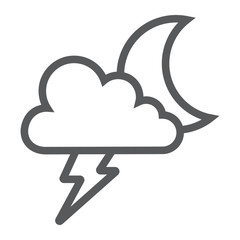 Cloud and lightning line icon, forecast and climate, thunder sign, vector graphics, a linear pattern on a white background.