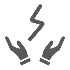 Bolt in hands glyph icon, electric and power, lightning sign, vector graphics, a solid pattern on a white background.