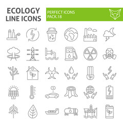 Ecology thin line icon set, eco symbols collection, vector sketches, logo illustrations, energy signs linear pictograms package isolated on a white background.