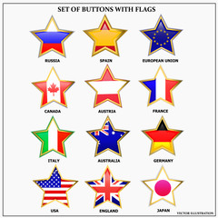 Bright set of banners with flags. Colorful illustration with flags of the world for web design. Vector illustration