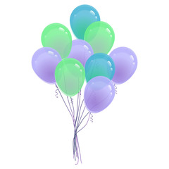 Realistic colorful bunch of Birthday balloons flying for party and celebrations isolated on the white background. Vector illustration