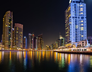 Fototapeta na wymiar Dubai, skyscrapers architecture waterfront UAE.