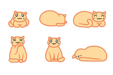 Set of six vector cats in kawaii style.