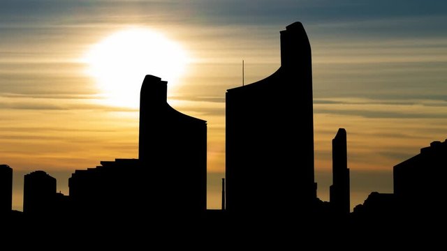 Toronto City Hall and Nathan Phillips Square in Silhouette at Sunset, Canada