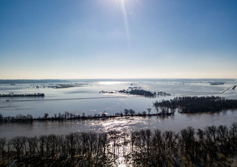 Missouri river over its banks into Iowa and Nebraska in 2019