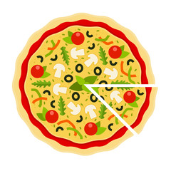 Italian Pizza with a cut triangular piece flat icon vector isolated