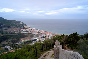 Fototapeta na wymiar The Amazing Sesimbra from the Castle, a small city close to Lisbon in Portugal.