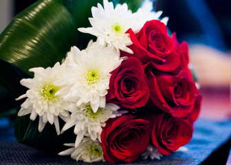 Beautiful roses bouquet on a table.