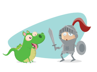 funny knight with dragon looking like a dog