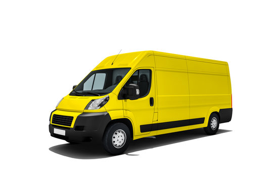 Transporter oder Lieferwagen einer Spedition oder von einem Versandunternehmen liefert schnell Pakete und Lieferungen