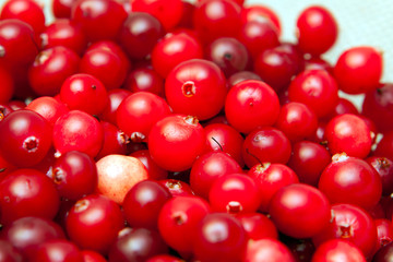 background of ripe red cranberries, vegetarian food, closeup