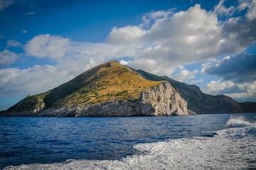 Panorama of Punta Campanella from sailing boat