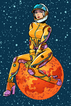 Red Planet Mars Sexy Beautiful Woman Astronaut