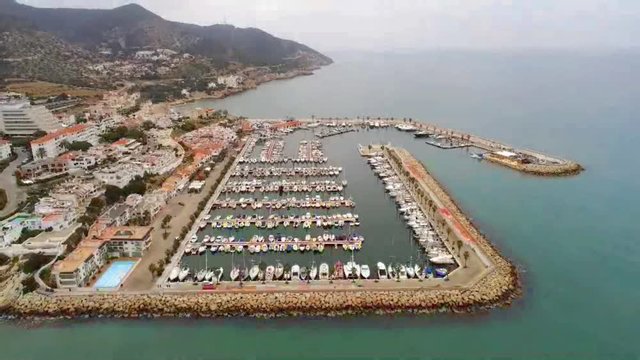 Aerial view in Sitges, coastal village of Barcelona,Spain. Drone Footage