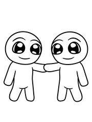 paar 2 freunde team pärchen hände halten händchen reichen schütteln begrüßen treffen kleiner süßer niedlicher mann figur comic cartoon hand design lieb nett