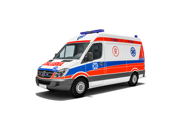 Ambulanz oder Krankenwagen von Rettungsdienst für Notfall und Notfallrettung eines Verletzten zum Krankenhaus