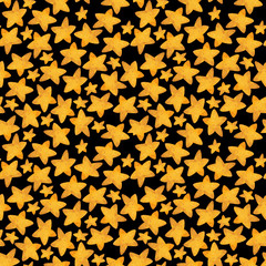 Seamless pattern of yellow star like cookies. Watercolor illustration.