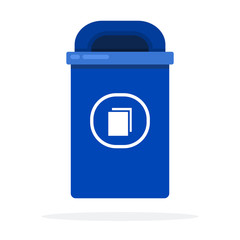 Urban blue bin for paper flat isolated