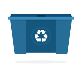 Huge blue waste trash can flat isolated