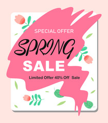 Spring sale background with vintage leaves and flowers. Vector illustration