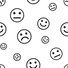 Seamless pattern with smiles, positive, neutral and negative emotions. Vector illustration