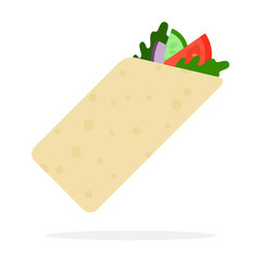 Burrito with meat and vegetables vector flat isolated