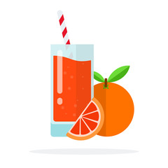 Whole grapefruit, a slice of grapefruit and grapefruit juice in a glass flat isolated