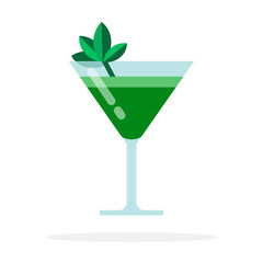 Green cocktail with mint in a glass flat isolated