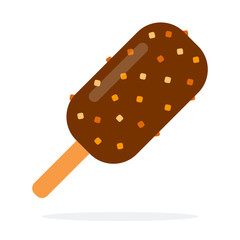 Ice cream with nuts on stick vector flat isolated