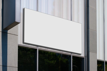 blank billboard on shop entrance, empty sign on store front mockup - obrazy, fototapety, plakaty