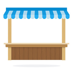 Street stall with a blue roof vector flat isolated