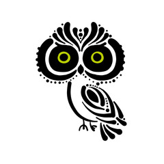 Cute owl logo, black silhouette for your design
