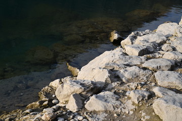 rocky shore of a mountain river