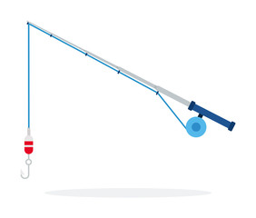 Spinning fishing with a float and a hook flat isolated