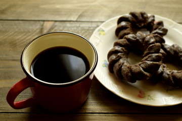 コーヒーとチョコレートドーナツ