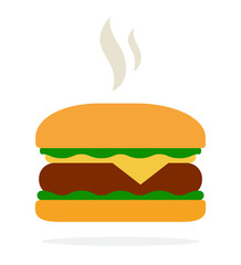 Hot hamburger with cheese and salad